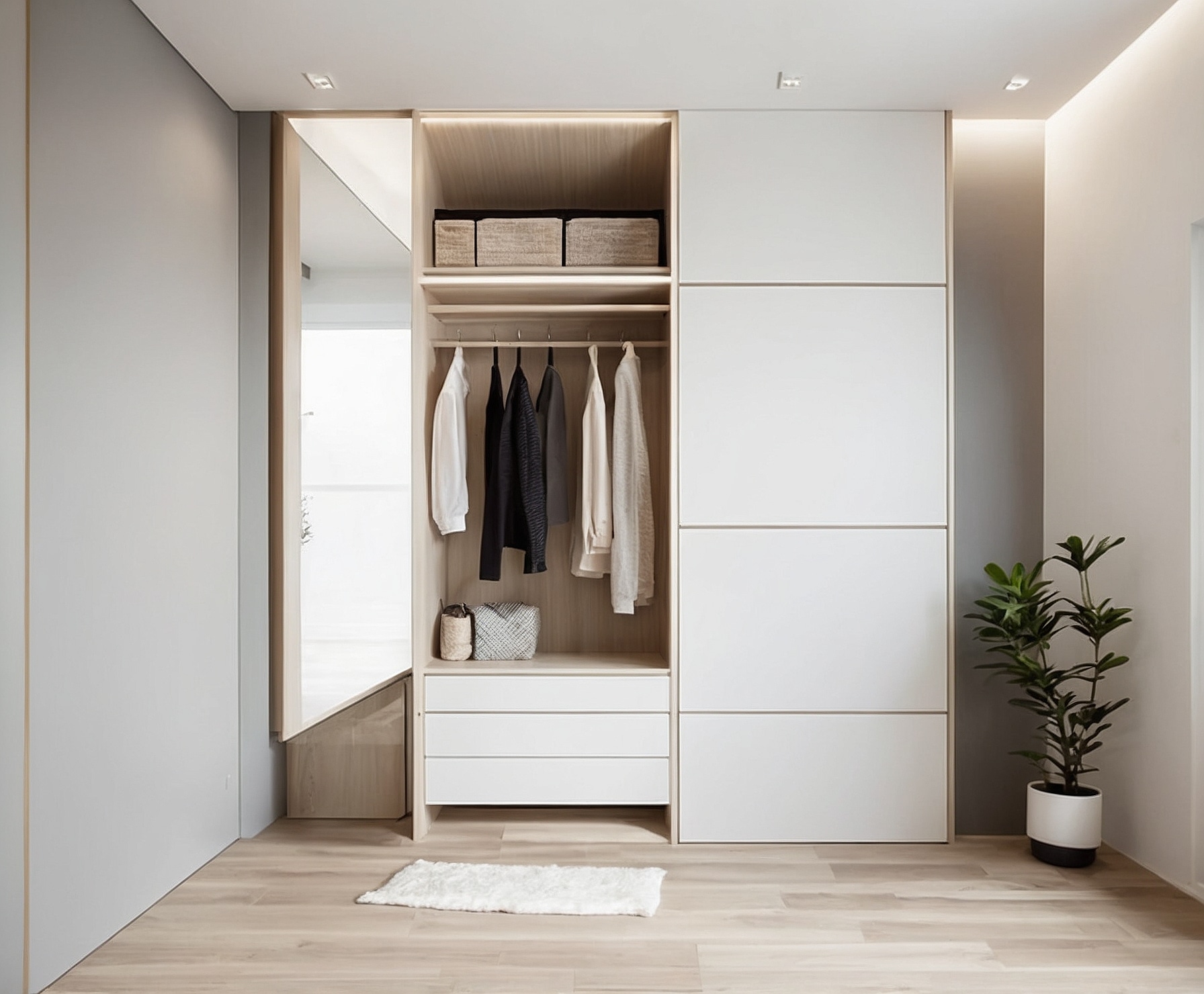 Armario empotrado minimalista en roble blanco