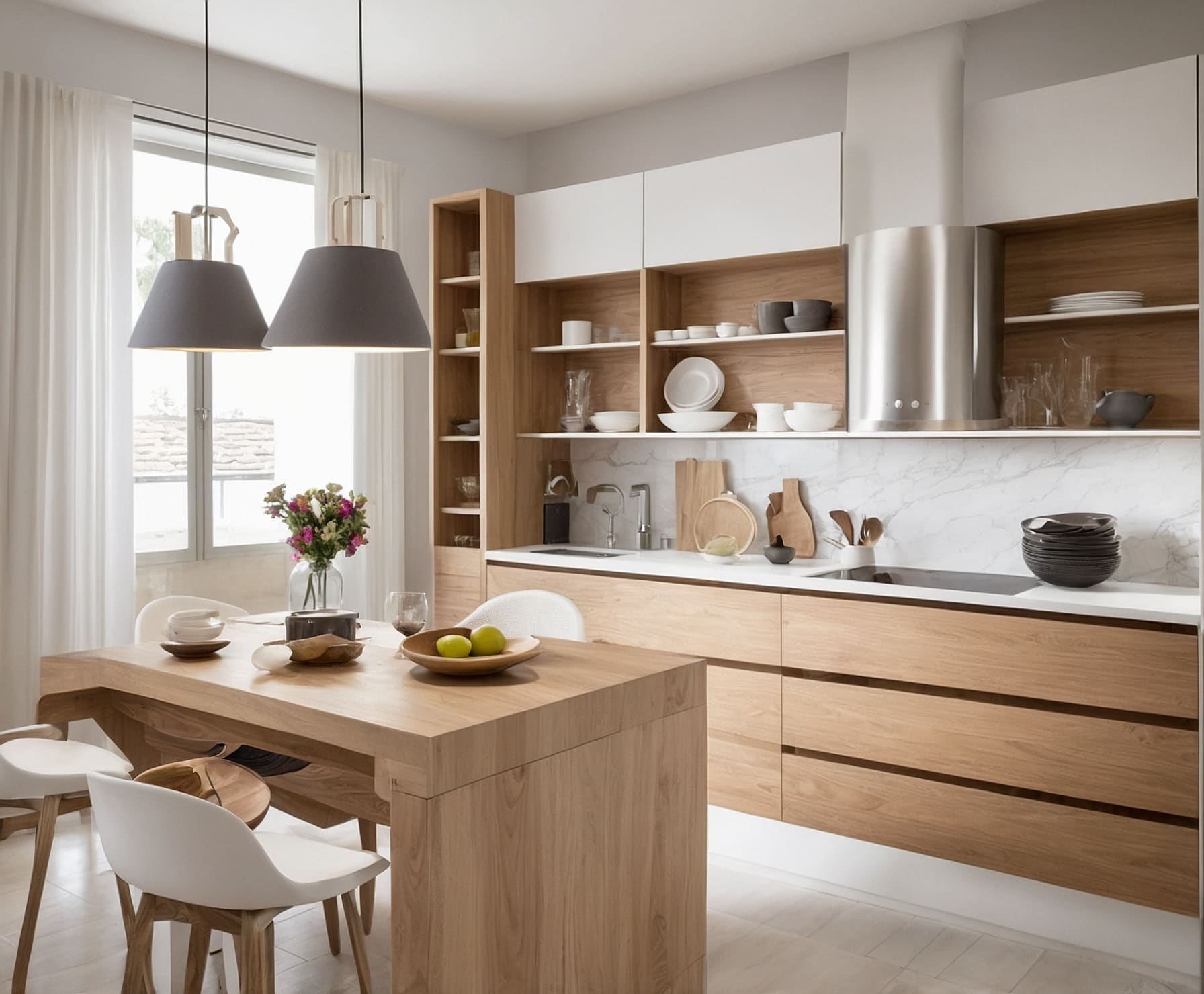 Cocina de roble hecha a medida, moderna y elegante.