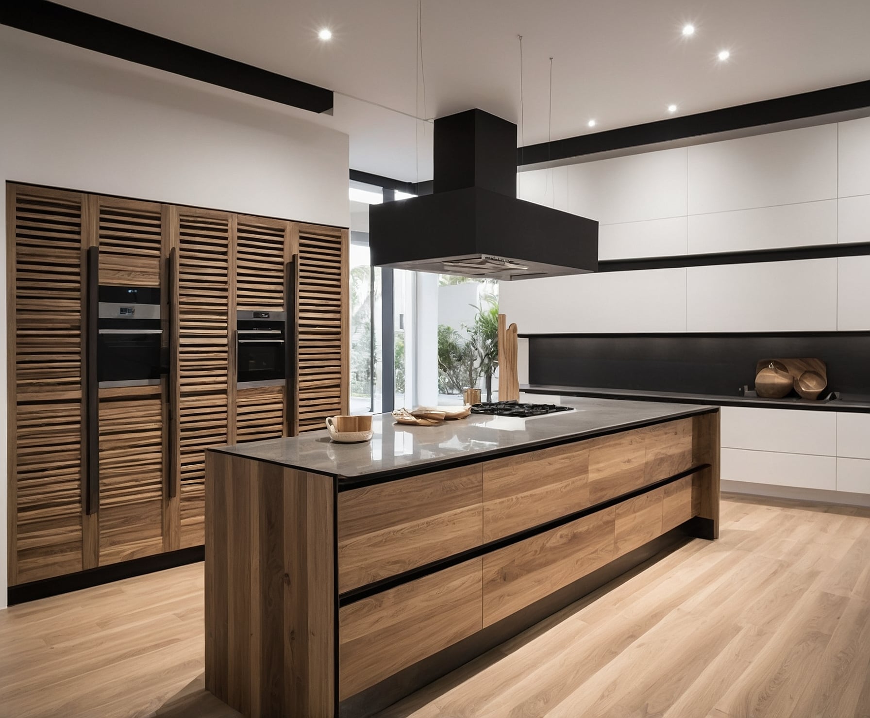Cocina moderna con elegantes superficies de madera.