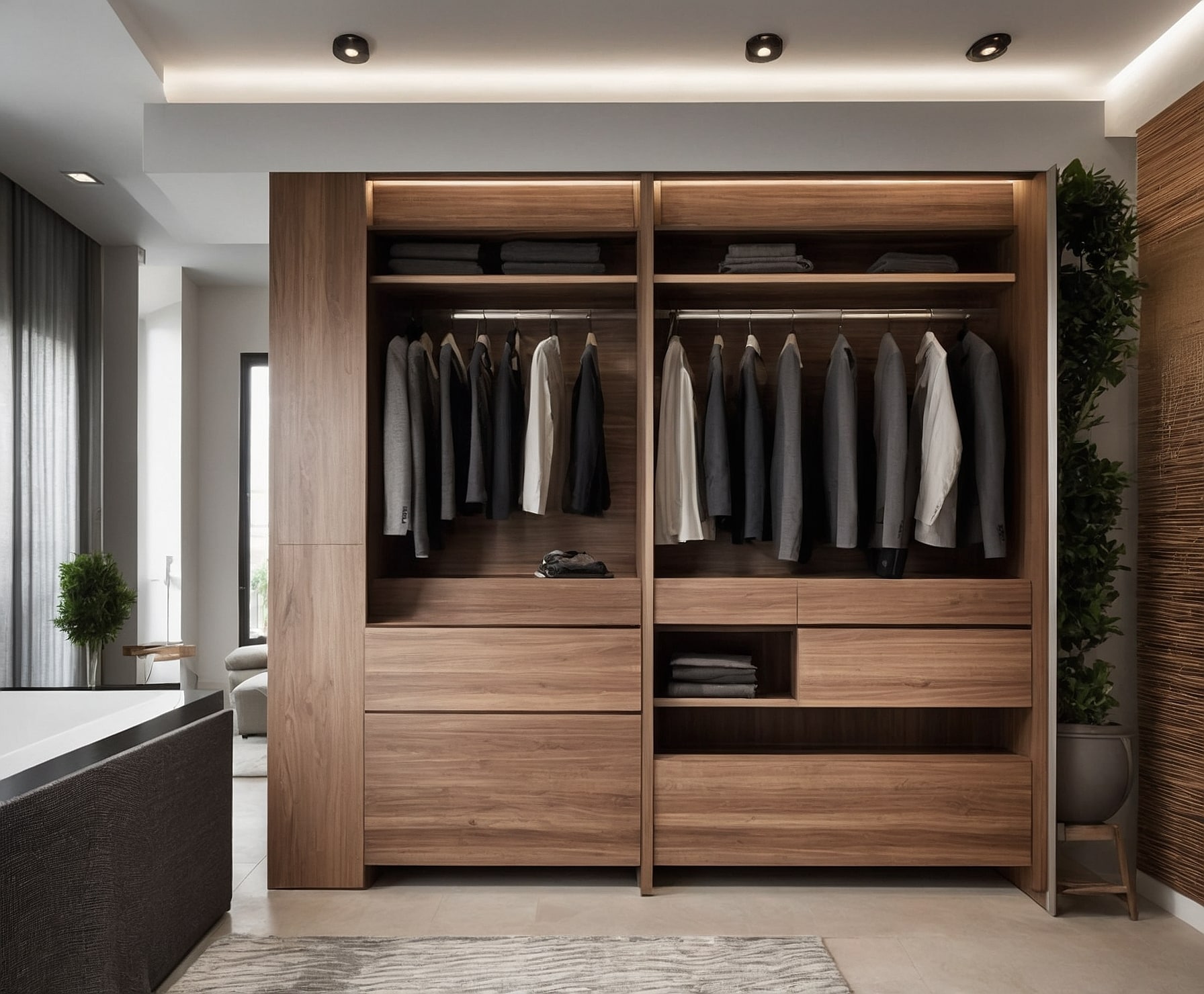 Armario empotrado de nogal moderno y funcional